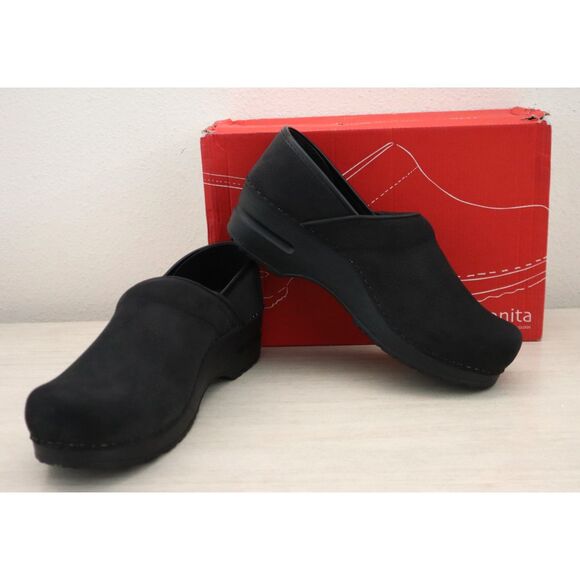 Sanita Women's Sz EUR 38 US 7W Black Original Prof. Textured Oil Leather Clogs - Picture 1 of 13